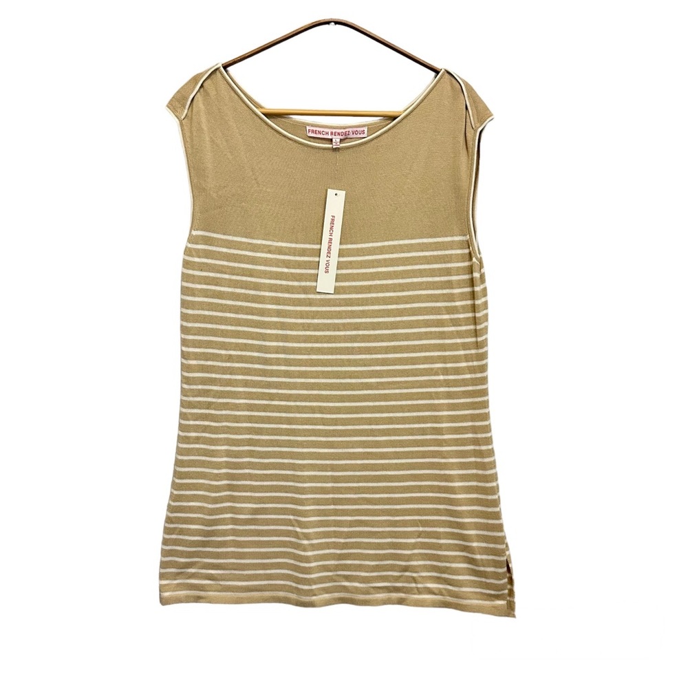 NWT French Rendezvous Women Top Sleeveless Striped Tank Size L